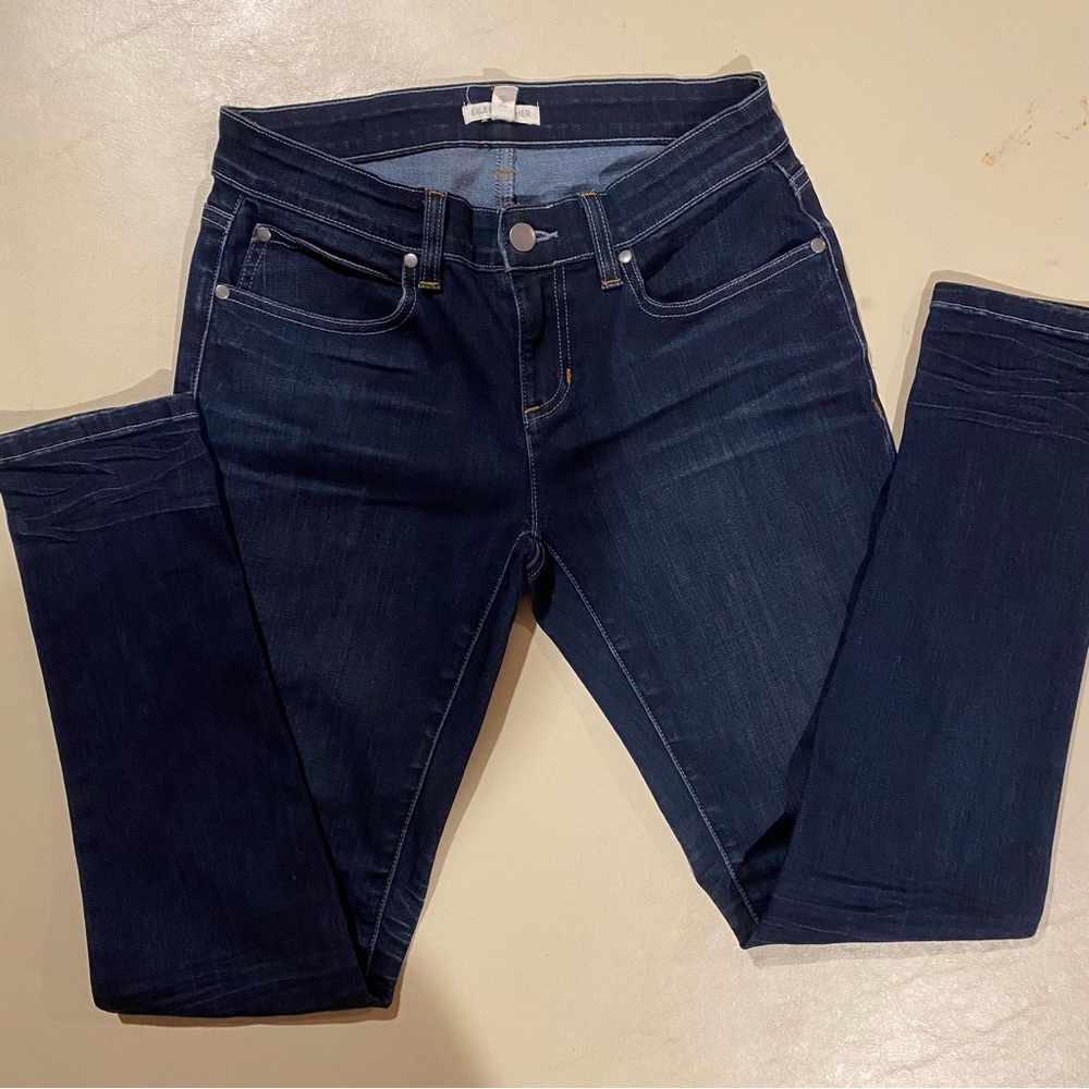 Eileen Fisher Pants Women’s 2P Blue Mid Rise Dark Wash Straight Jeans Denim USA